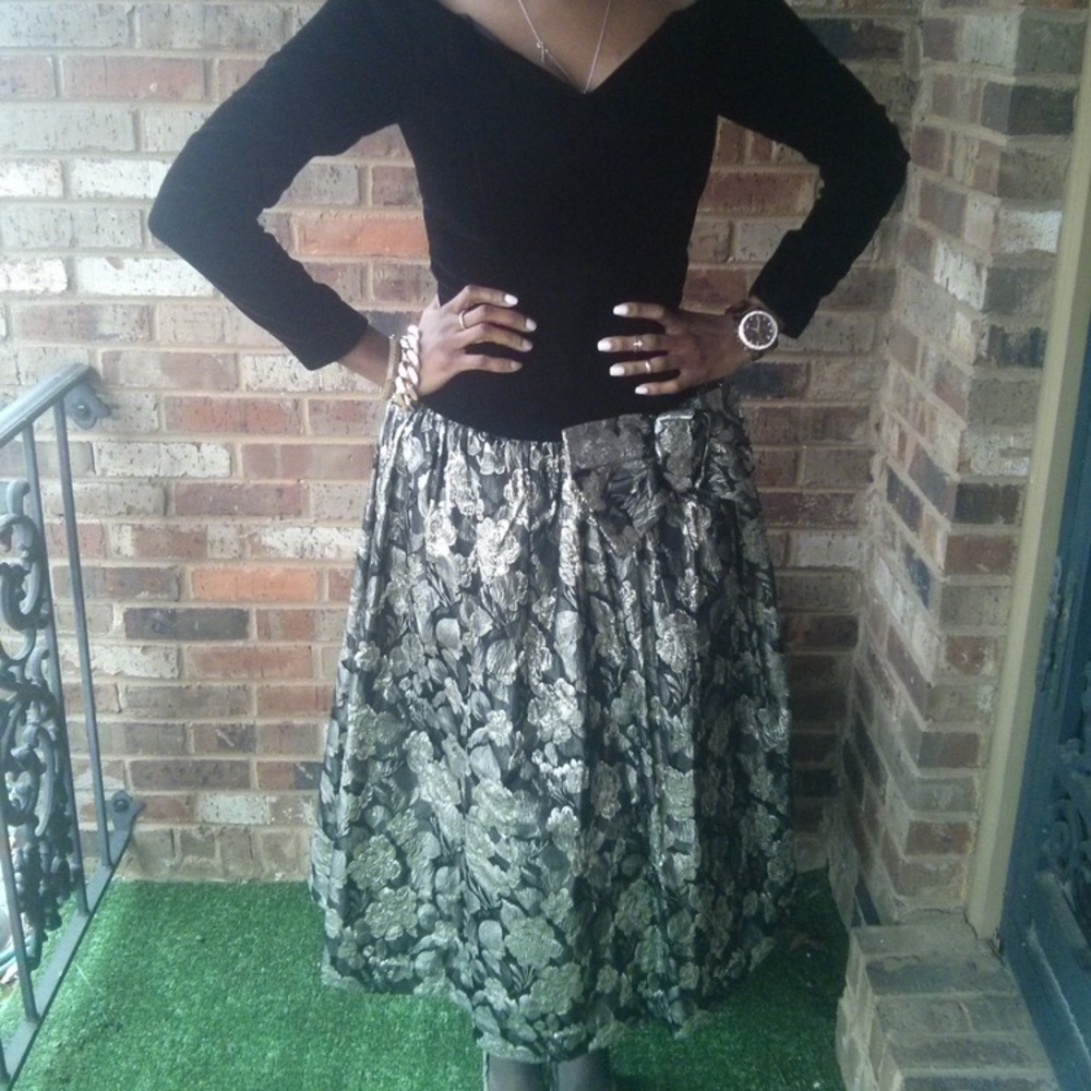 Vintage 1980s black velvet and gold brocade prom dress sz M